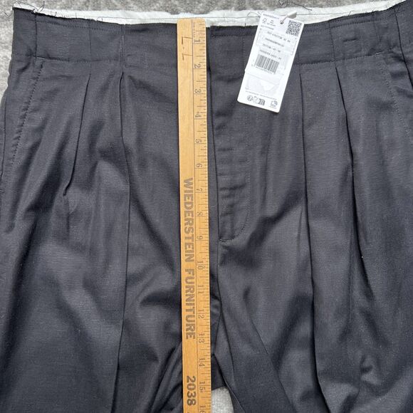MNG Mango NWT High Waist Wide Leg Linen Blend Pants Womens Size 10 Black Pleated - Picture 6 of 13